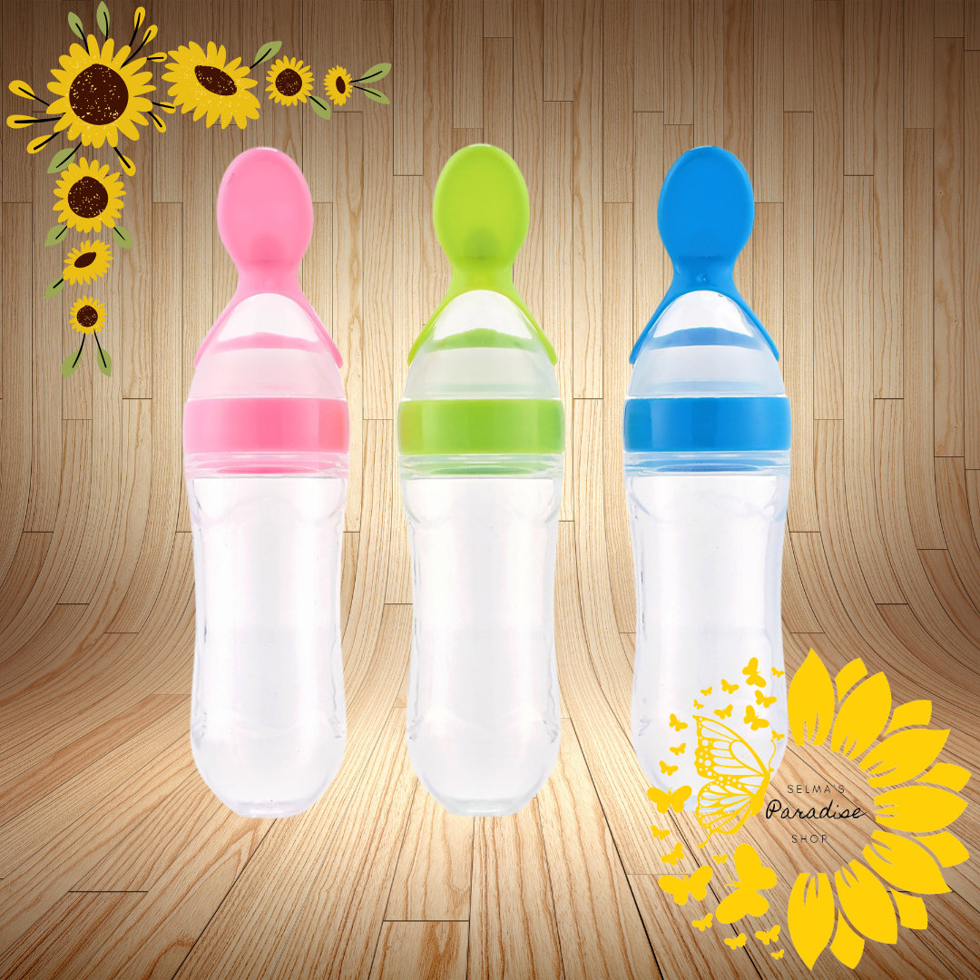 1 PC Silicone Baby Food Dispensing Spoon ( 3oz, Ideal for 4 Months+ Babies)  - Squeeze Feeder with Spoon - Spoon Bottle for Baby - Baby Spoon Feeder  Bottle Baby Solid Food Feeder 