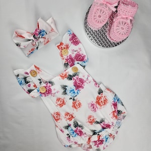 Baby Romper Set with Ruffled Sleeves, Matching Headband, Newborn Clothes 2pcs, Birthday & Baby Shower Gift, Stylish Infant Outfit