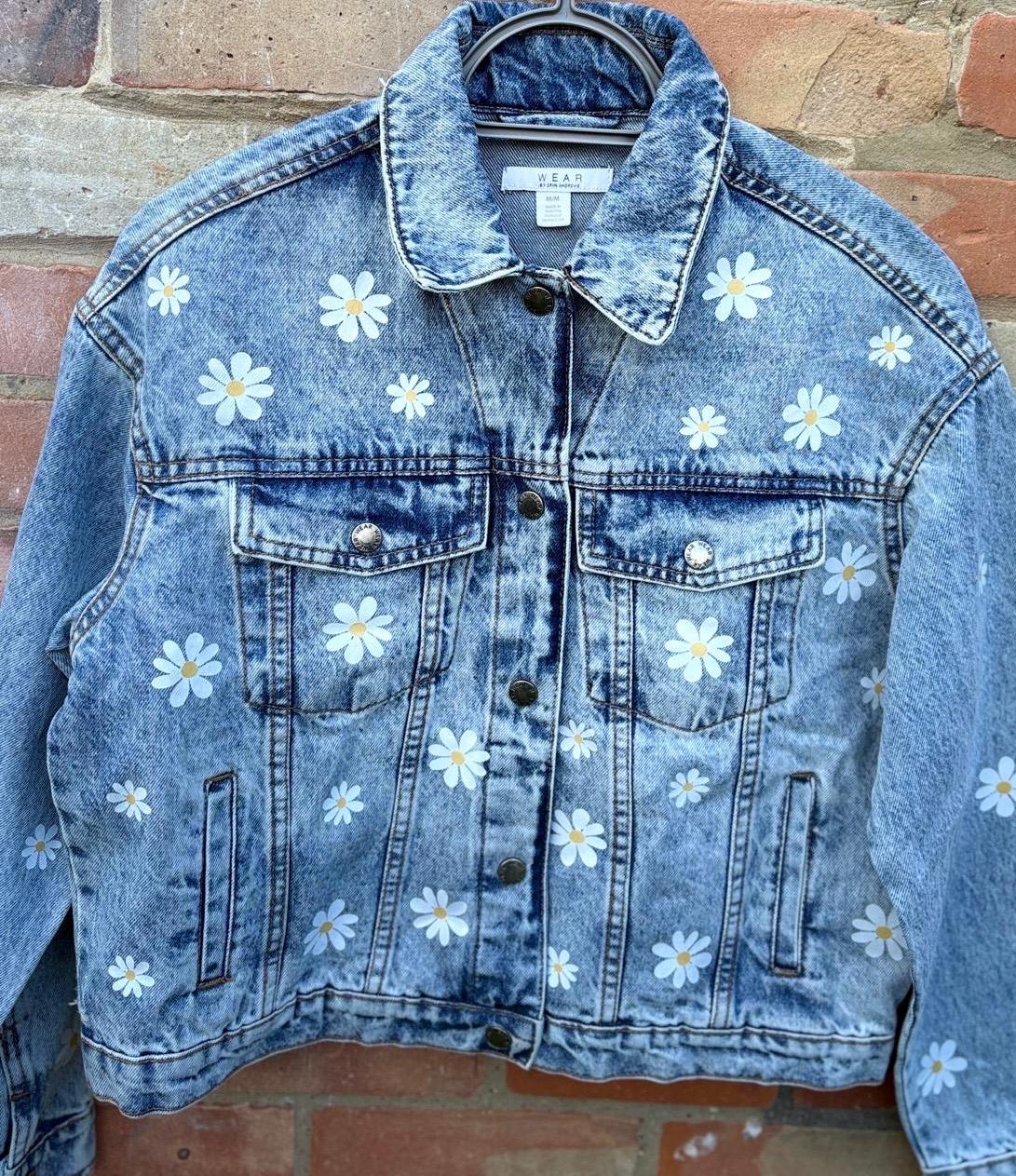 Daisy Printed Floral Denim Jacket - Etsy