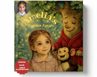 Personalized Bedtime Story Book Starring Your Child, Custom Child Illustration & Name, Pajama Jungle Keepsake Gift for Kids