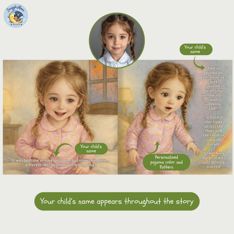 Personalized Bedtime Story Book Starring Your Child, Custom Child Illustration & Name, Pajama Jungle Keepsake Gift for Kids image 6