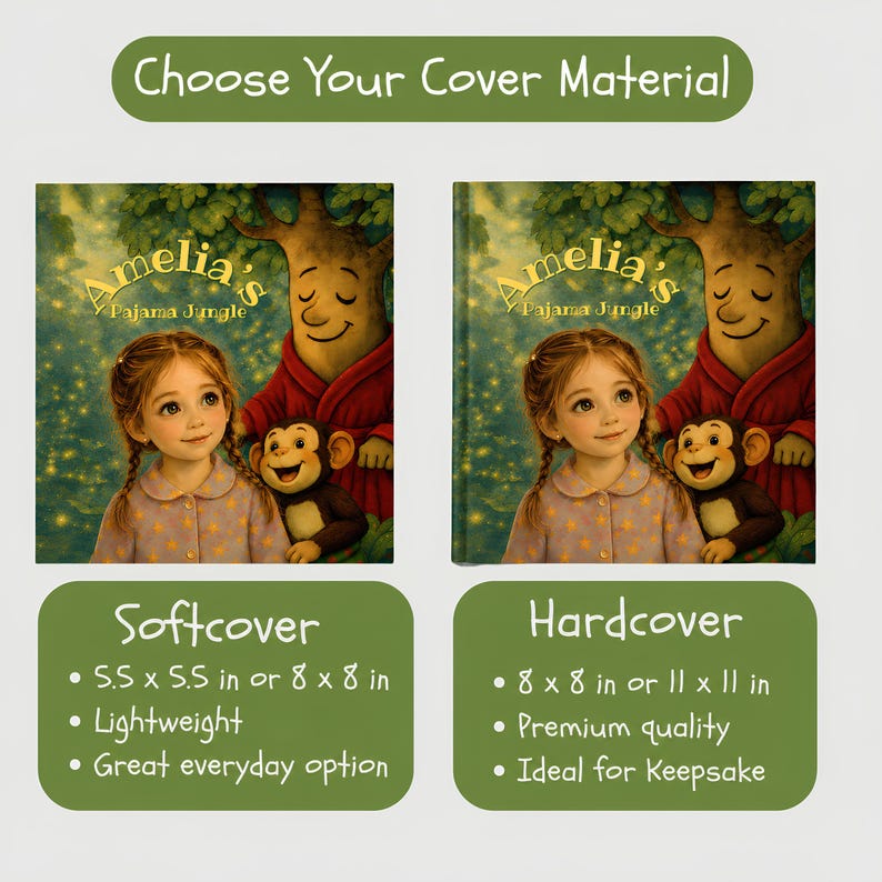 Personalized Bedtime Story Book Starring Your Child, Custom Child Illustration & Name, Pajama Jungle Keepsake Gift for Kids image 11