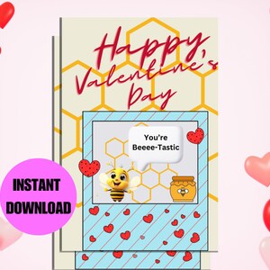 Valentine&#39;s Day Bee Cards For Kids, digital card sheet, homeschool valentine