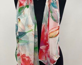 Scarf, Colorful scarf, Silk scarf, Spectacular scarf, Elegant scarf, Accessory scarf, Women's scarf, Long skarf, Chiffon scarf