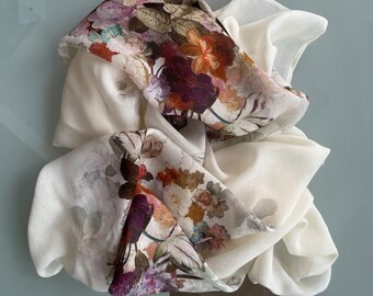 Floral Linen Blend Scarf, Elegant Women's Accessory