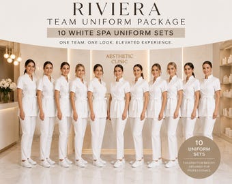 10 White Spa Uniform Sets | Team Uniform Package | Aesthetic Clinic Uniforms | Med Spa Staff | Luxury Esthetician Workwear