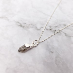 925 Sterling Silver Herkimer Diamond Necklace, April Birthstone Necklace, Grey Crystal Jewelry, Birthstone Jewelry, Gemstone Chain Jewellery