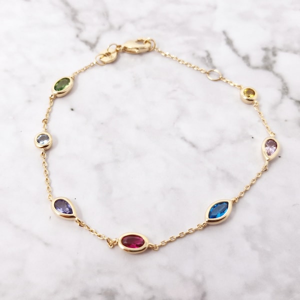 18ct Gold Vermeil Multi Gemstone Bracelet, Multi Colour Bracelet, Colourful Birthstone Gem Bracelet, Rainbow Gemstone Healing Crystals