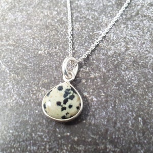 925 Sterling Silver Dalmatian Jasper Necklace, March Birthstone Chain, Gemstone Charm Jewellery, Black White Healing Crystal, Gift For Her