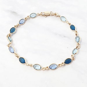 18ct Gold Vermeil Multi Gemstone Bracelet, Colourful Sky Blue Gem Stone Bracelet, Mulitcolour Stone Bracelet, Statement Crystal Chain