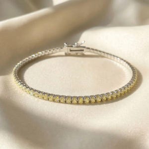 Gelb Orange Citrin November Geburtsstein Minimalist 2 mm Tennis Armband in Gold oder Silber