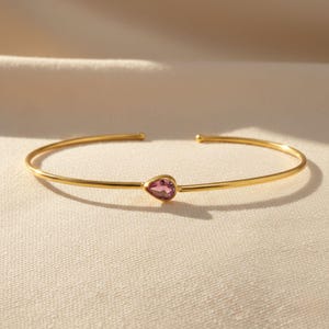 18ct Gold Vermeil Pink Ruby Bangle, Ruby Bracelet, July Birthstone Bangle, Gemstone Bangle, Birthstone Bracelet, Gift for Her