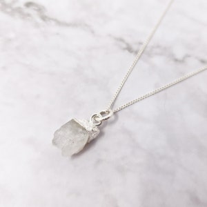 925 Sterling Silver Raw Moonstone Birthstone Necklace, June Birthstone, White Clear Crystal Jewelry, Birthstone Jewelry, Gemstone Chain