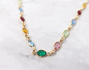 18ct Gold Vermeil Multi Gemstone Necklace Colourful Gem Stone Necklace Rainbow Birthstone Necklace Multicoloured Crystal Necklace Etsy