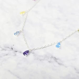 Vibrant Multi-Colour Gemstone Teardrop Necklace, Sterling Silver Multi Gemstone Necklace, Colourful Rainbow Gem Stone Crystal Necklace