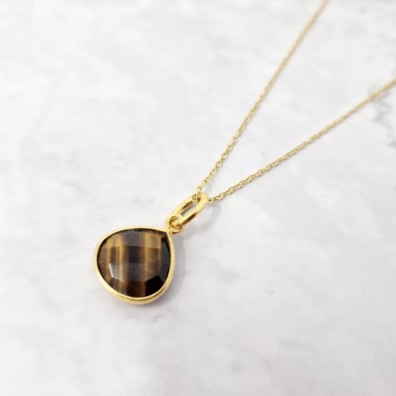 Genuine Tiger s Eye Necklace Gold Classic Tiger Eye Pendant