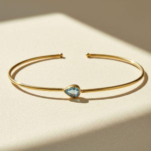 18ct Gold Vermeil Blue Aquamarine Bangle, Aquamarine Bracelet, March Birthstone Bangle, Gemstone Bangle, Birthstone Bracelet, Gift for Her