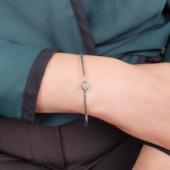 March Birthstone Bangle - Elegant Minimalist Design With