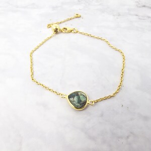Emerald May Birthstone Adjustable Gold Vermeil Chain, May Birthday Gift, Green Heart Pendant Charm Bracelet, Gift For Her, Gift For Wife