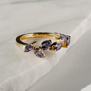 Stunning Gold Vermeil Open Leaf Ring with Amethyst Gemstones | Sterling Silver Nature-Inspired Jewellery | Perfect Gift For Her