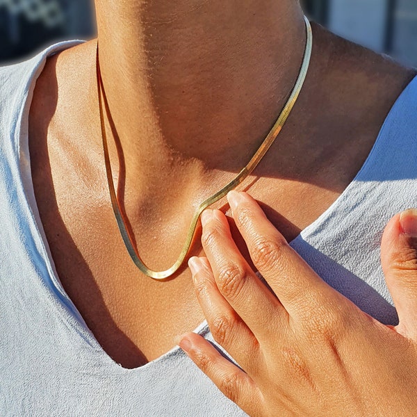 18ct Gold Plated Flat Snake Chain | Gold Herringbone Necklace | Layering Necklace | Gift For Her | Gold Chain | Tarnish Free Necklace