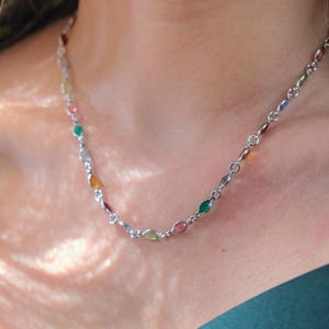 Sterling Silver Gemstone Necklace, Colourful Gem Stone Necklace, Rainbow Birthstone Necklace, Multicoloured Crystal Necklace
