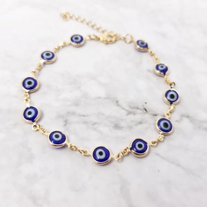 Minimalist Evil Eye Bracelet, Protection Charm For Women, Turkish Blue Eye Bracelet, Nazar Necklace, Dainty Good Luck Friendship Bracelet