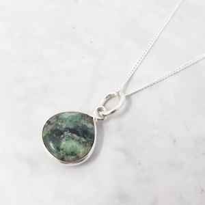 Genuine Emerald Gem Necklace | May Birthstone Necklace | Sterling Silver Crystal Charm Chain | Forest Green Gemstone Heart Pendant