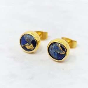 Sapphire September Birthstone Stud Gold Plated Earrings, Three In One Earrings For Different Styles, Hammered Sapphire Studs, Blue Crystal