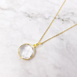 18ct Gold Vermeil White Topaz Necklace, April Birthstone Chain, Gemstone Jewelry, Clear Healing Crystal, Gift For Her, Gold Charm Necklace