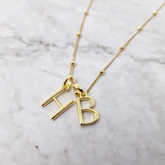 Double Initial Necklace Yellow Gold