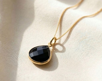 Genuine Black Onyx Necklace Gold, Classic  Dainty Onyx Pendant Necklace, Natural Gemstone Healing Crystal Necklace, Cute Necklace For Wife