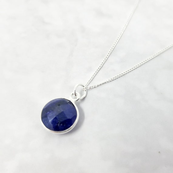 Collier Saphir Bleu Argent 925 - Perlé, Pierre De Naissance Septembre, Ajustable