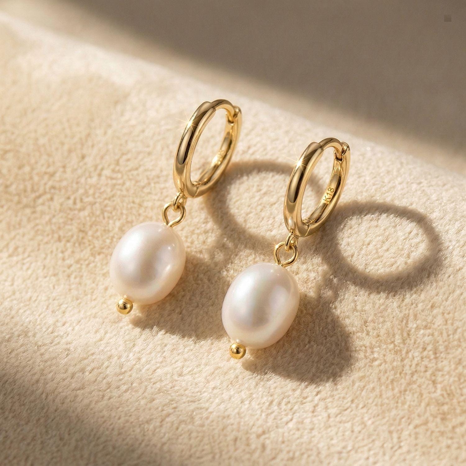Freshwater Pearl Hoops in Gold or Silver | Pearl Hoop Earrings