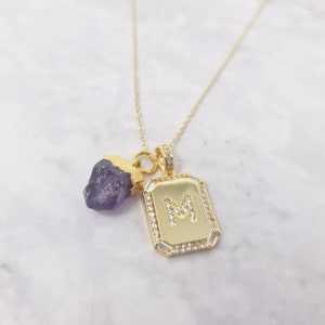 Collar de cristal con inicial y piedra de nacimiento, cadena con piedras preciosas y letras, colgantes con piedras del alfabeto, joyería personalizada, regalo de cumpleaños para ella.