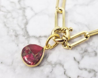 Genuine Garnet Bracelet | January Birthstone Bracelet | 18 Carat Gold Plated Garnet Bracelet | Garnet  Pendant | Gemstone Crystal Bracelet