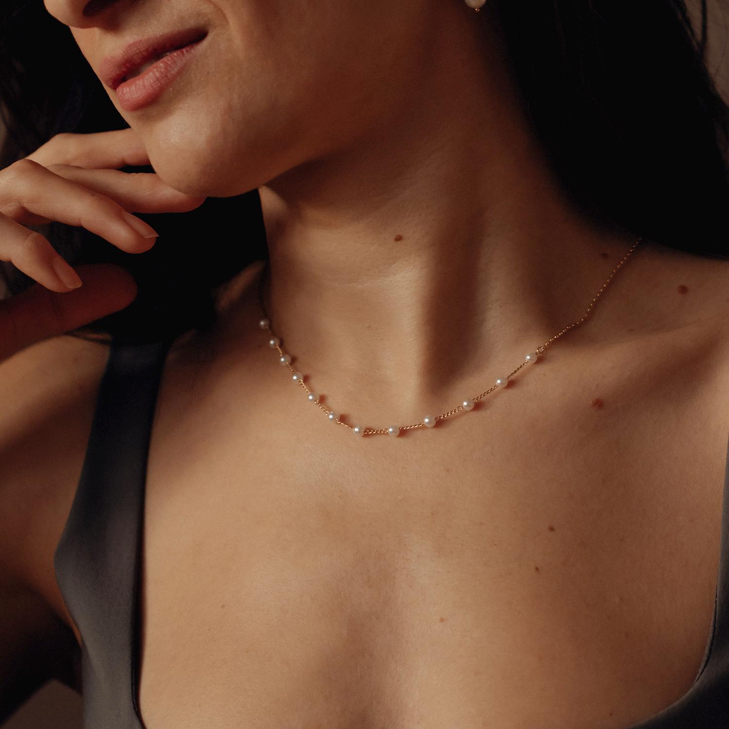 Collana Girocollo Multistrato Color Oro Con Perle Imitazione - Gioiello Moda Per Donna, Regalo Sposa - 5