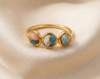 Minimalist Opal Turquoise Gemstone Gold Vermeil Ring | Dainty Opal Turquoise Ring | Gold Stacking Ring | Gemstone Ring Gift for Her
