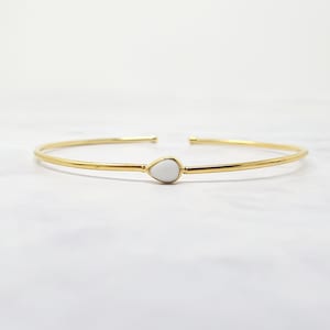 Gold Plated Minimalist Pearl June Birthstone Bangle, Dainty Pearl Bracelet, White Gemstone Jewellery, Wedding Gift, Birthday Gift For Her