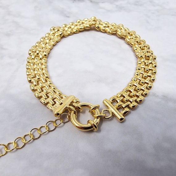 14kt Yellow Gold Woven Mesh Bracelet with gold beads | Metals in Time