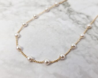 Collana Girocollo Multistrato Color Oro Con Perle Imitazione - Gioiello Moda Per Donna, Regalo Sposa - 3
