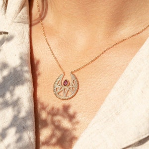 Collar de granate rojo vermeil de oro de 18 quilates, collar con piedra de nacimiento de enero, collar de oro de lujo, collar con piedras preciosas, regalo de cumpleaños para ella