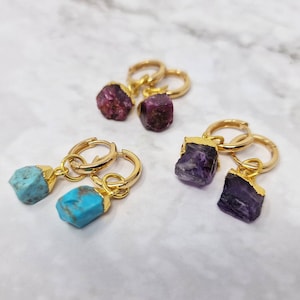 Birthstone Huggie Hoop 18k Gold Vermeil Earrings, Gemstone Huggies, Mini Crystal Earrings, Small Gem Hoops, Birthday Gift, Gift For Her