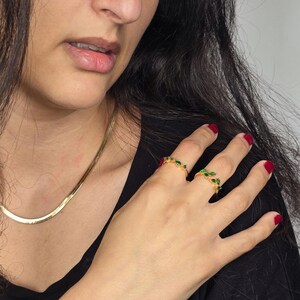Open Leaf Emerald Gemstone Ring - May Birthstone Gold Vermeil Jewelry - Dainty Leaf Design - Perfect Gift for Her Birthday or Anniversary image 4
