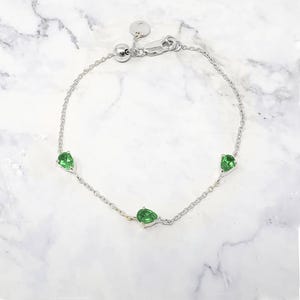 Emerald May Birthstone Sterling Silver Adjustable Bracelet | Green Gemstone Crystal Bracelet | Minimalist Dainty Emerald Gem Bracelet