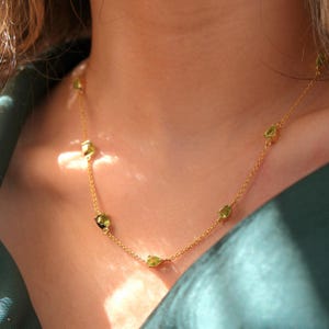 Peridot August Birthstone Minimalist Gold Necklace | Dainty Teardrop Gemstone Necklace | August Birthday Gift Jewellery