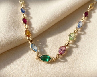 925スターリングシルバーアクアマリンネックレス、3月の誕生石チェーン 