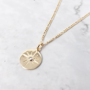 18ct Gold Vermeil North Star Necklace, Lucky Disc Pendant Charm Chain, Gift For Her, Gift For Wife, Birthday Gift, Gift For Girlfriend