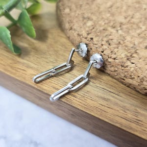 Paperclip Link Chain Everyday Drop 925 Sterling Silver Earrings, Delicate Minimalist Drop Earrings, Simple Everyday Lightweight Earrings