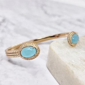 Pulseira de ágata azul banhada a ouro vermeil 18 quilates, pulseira ajustável de ouro, pulseira com pedra preciosa azul, pulseira com pedra de nascimento de setembro, pulseira de ágata azul